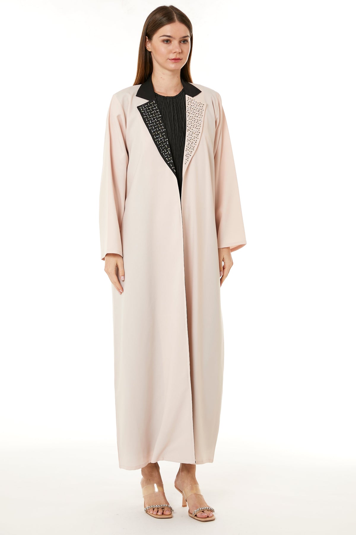 MOiSTREET Peach Indonesian Crepe Hand Embellished Abaya