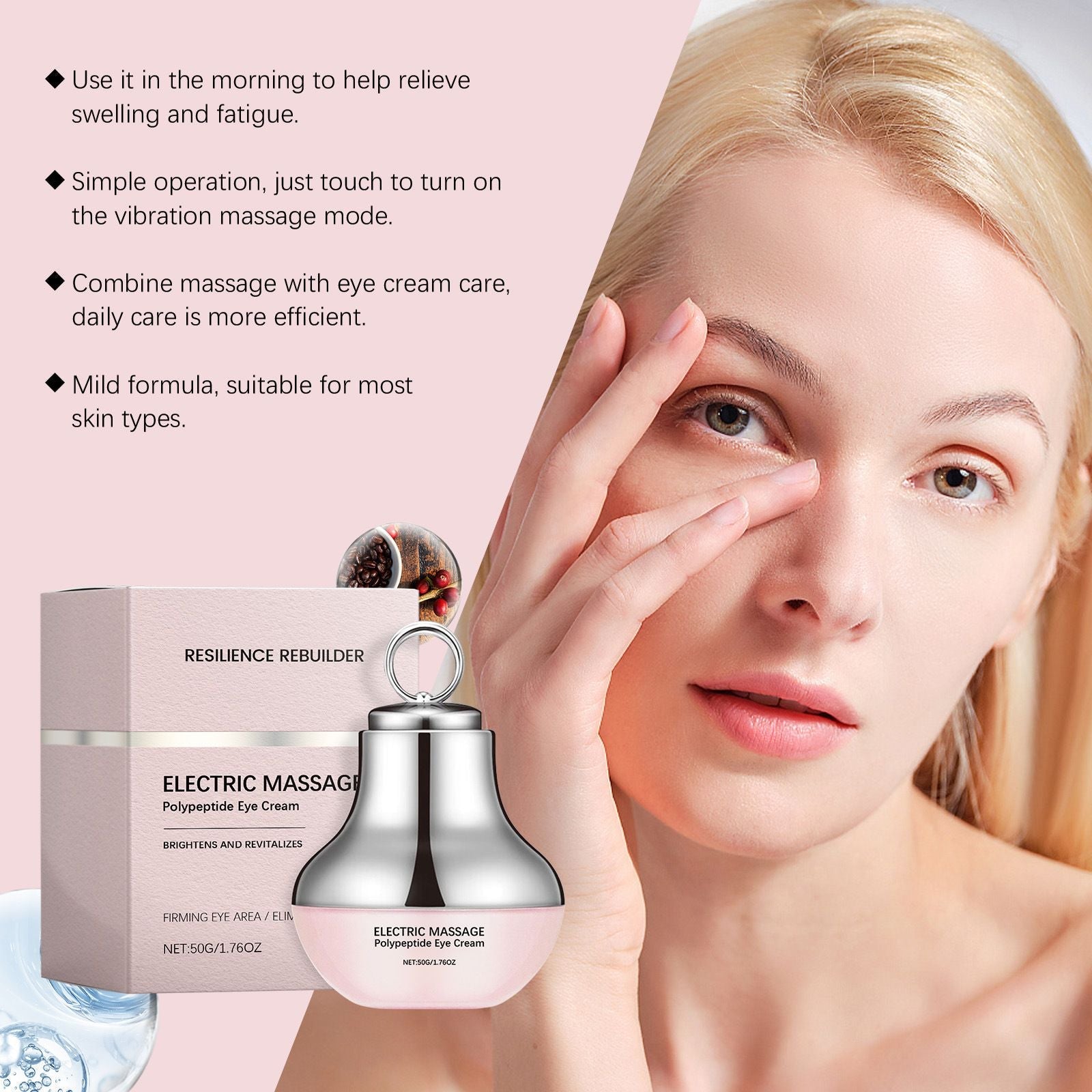 Electric Massage Eye Moisturizer Cream, Daily Nourishing Under Eye Skin Care 50g