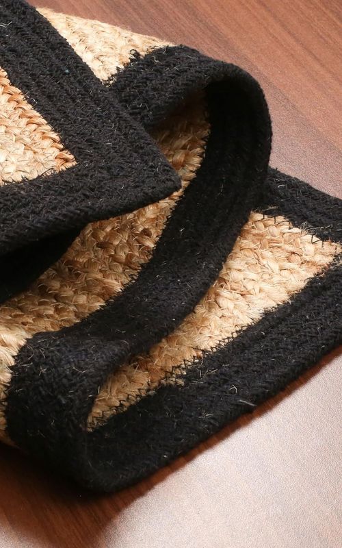 Reversible Braided Doorway Rug Eco-Friendly Half Circle 33" L for All Seasons (Beige/Black)