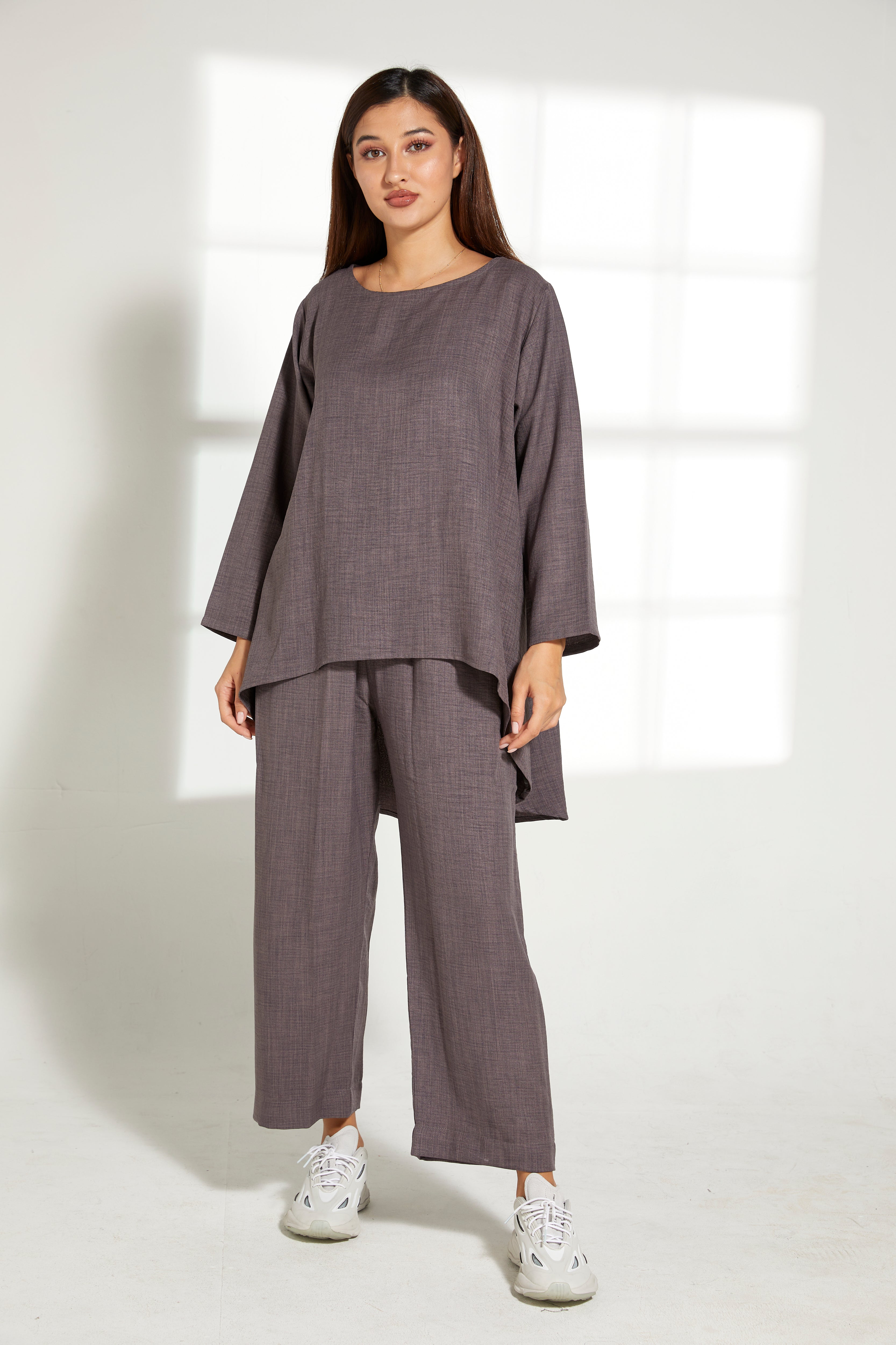 MOiSTREET Falcon Color & CEY Mélange Fabric Top And Pants Set