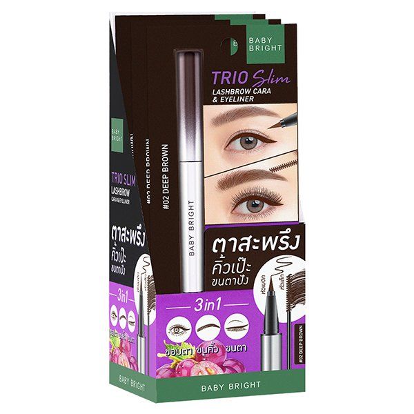 TRIO SLIM LASHBROW CARA & EYELINER 2G+0.5ML BABY BRIGHT (M) #02 DEEP BROWN