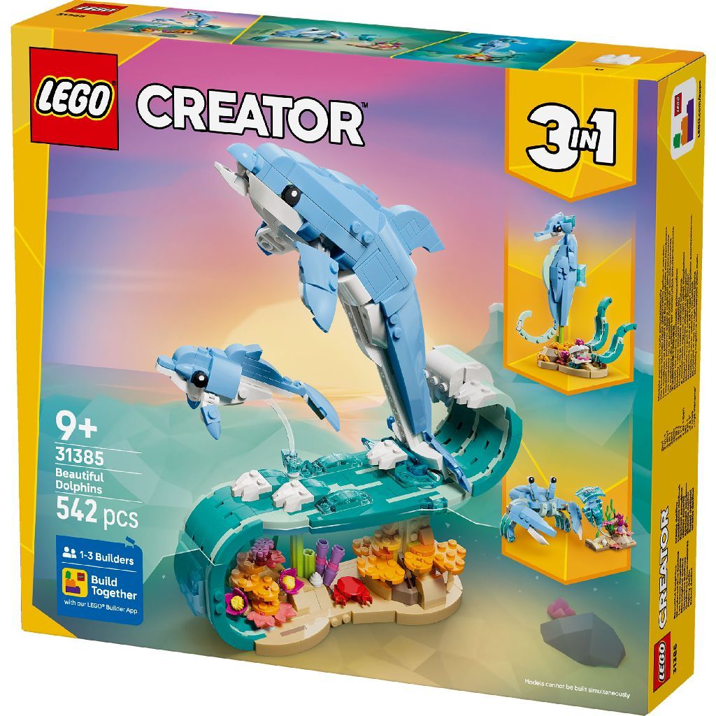 LEGO Creator 3 in 1 Sea Animals, Beautiful Dolphins Building Set for Ages 9+, 542 Pieces