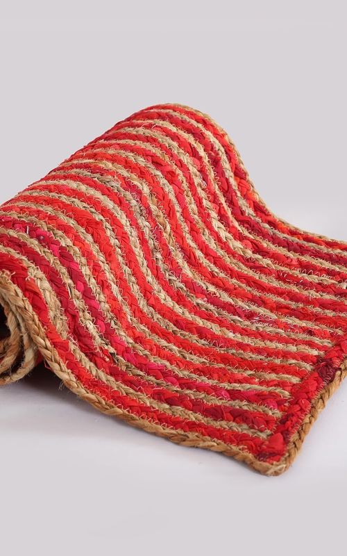 Indian Handmade Red Stripe Jute  Dining Table Runner