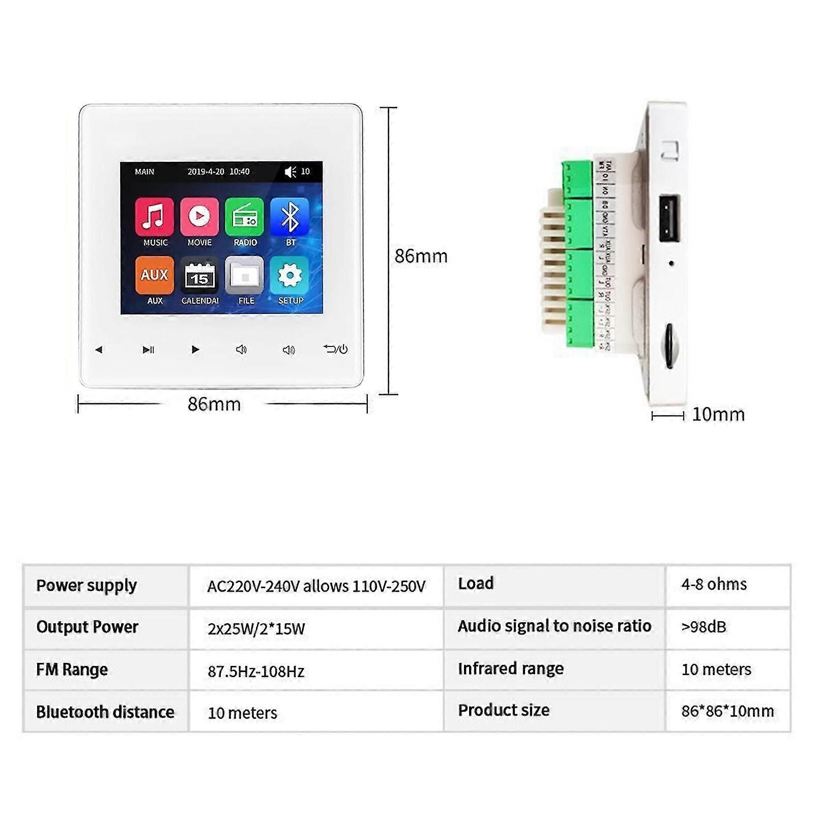 Digital Wall Amplifier Stereo Ceiling Speaker Music Host Bluetooth Touch Key Jy zxin