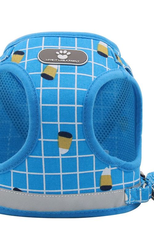 Dog Harness Adjustable Reflective Plaid Vest With Leash Breathable Mesh Pet Supplies