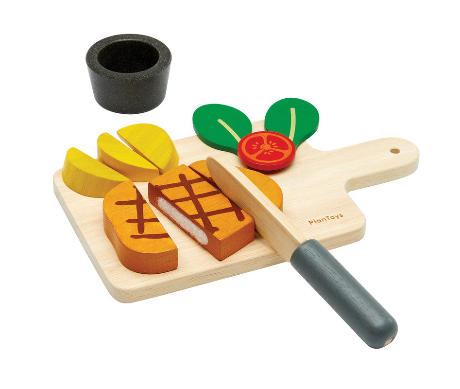 PlanToys Steak Set — Wooden Pretend Play Food Set