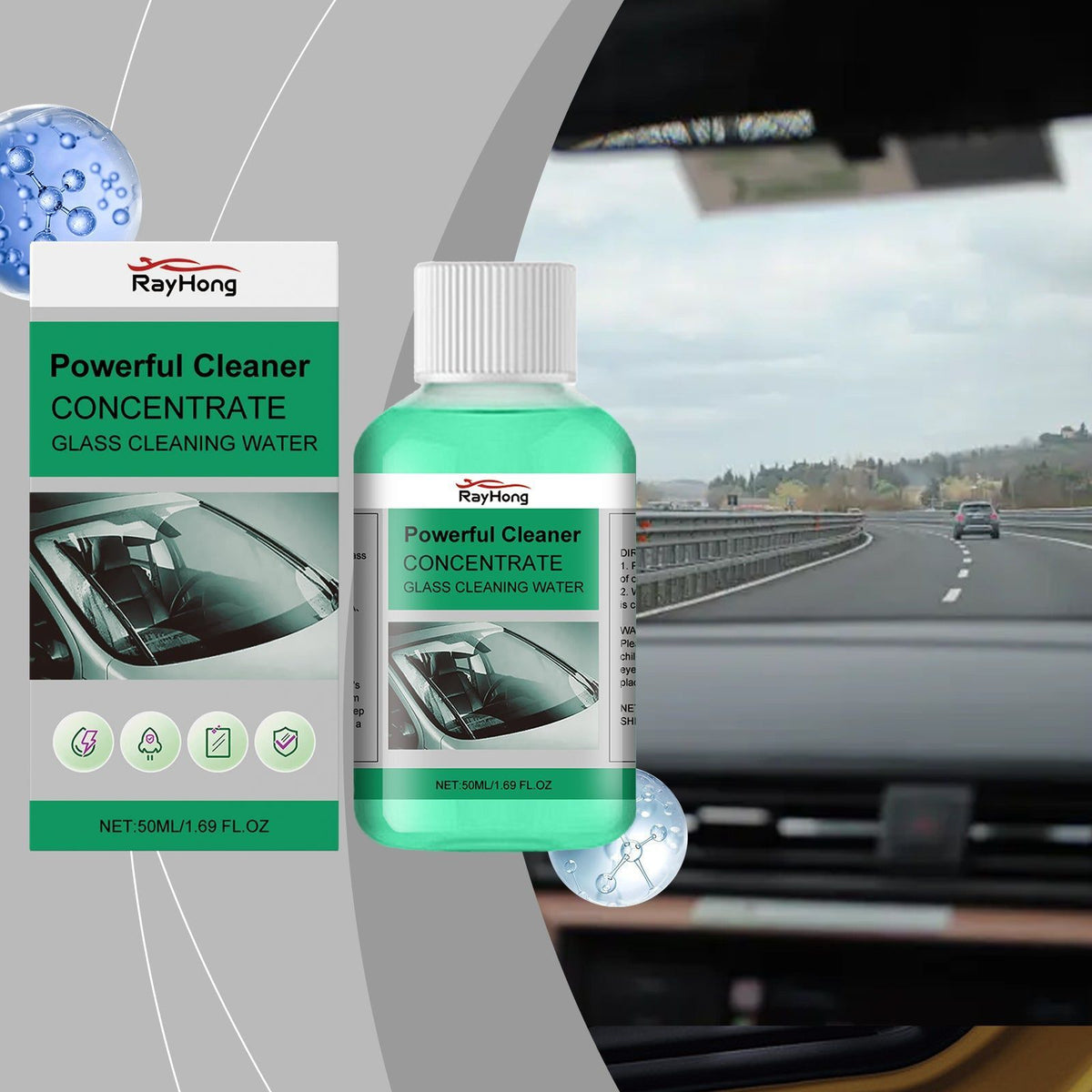 Car Cleaning Oil Film Remover, Windshield Waterproof Glass Cleaner, Stain & Dust Removal ,50ml