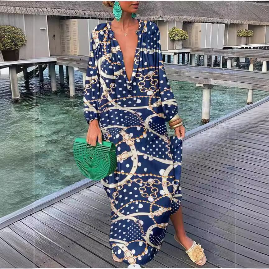 Women's Fashion Printed V-Neck Dress
