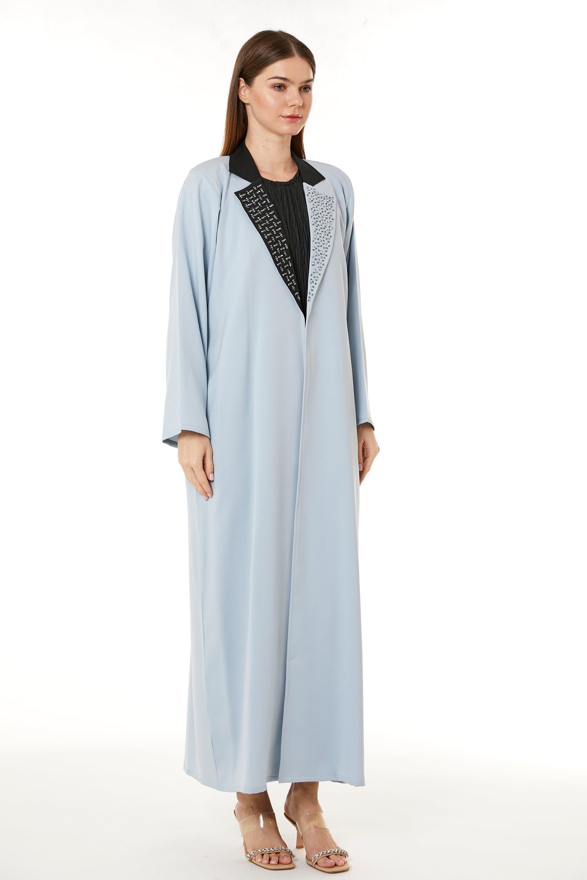 MOiSTREET Light Blue Indonesian Crepe Hand Embellished Abaya