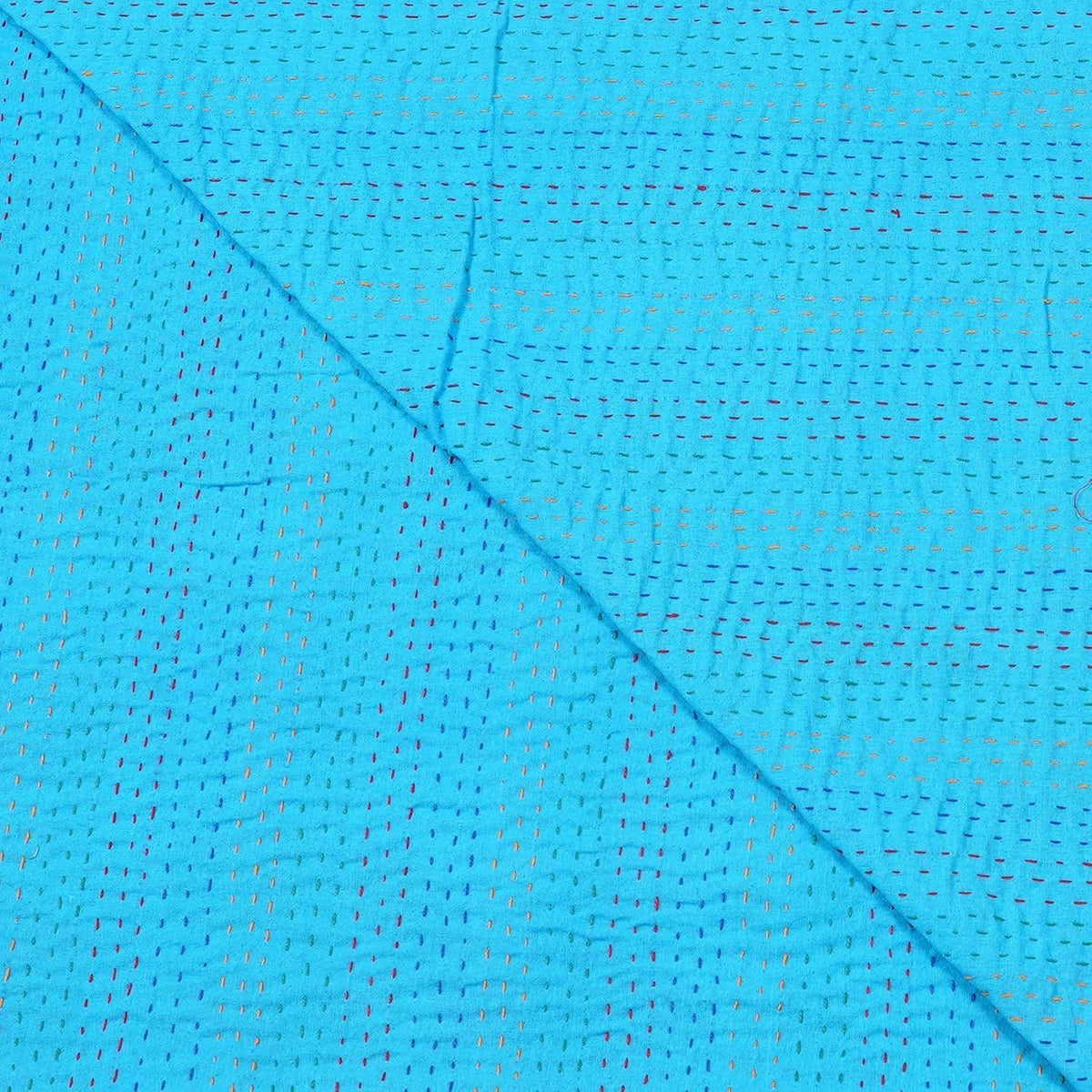 Turquoise Kantha Quilt – Handmade Floral Cotton Blanket | Boho Vintage Bedspread