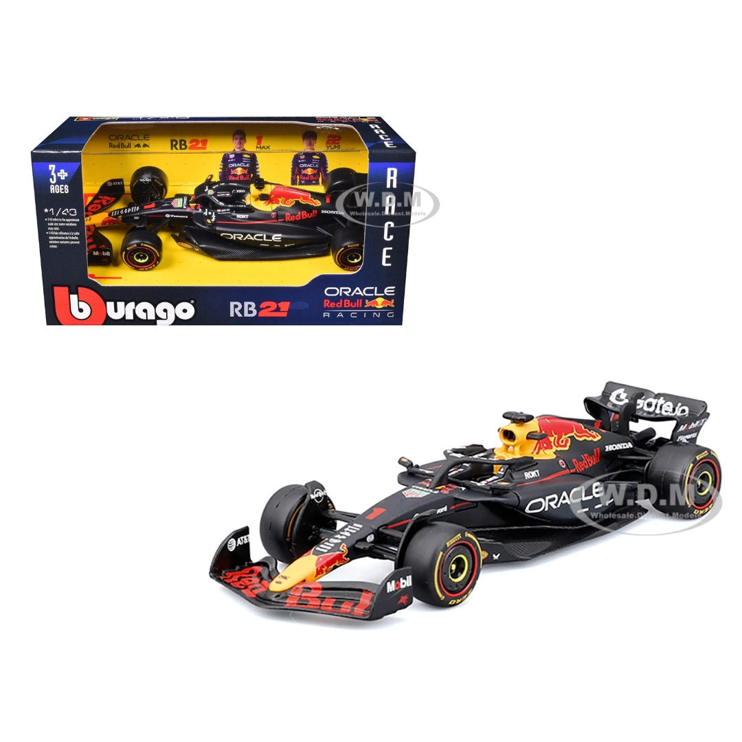 Bburago Race F1 2025 Oracle Red Bull Racing F1 RB21 1 Max Verstappen Die-Cast Car 1:43, Black/Red/Yellow, 3+ Years