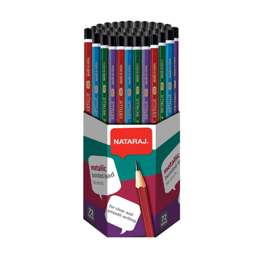 Nataraj HB Hexagonal Pencils, 72 Pieces Stand, Assorted Variants