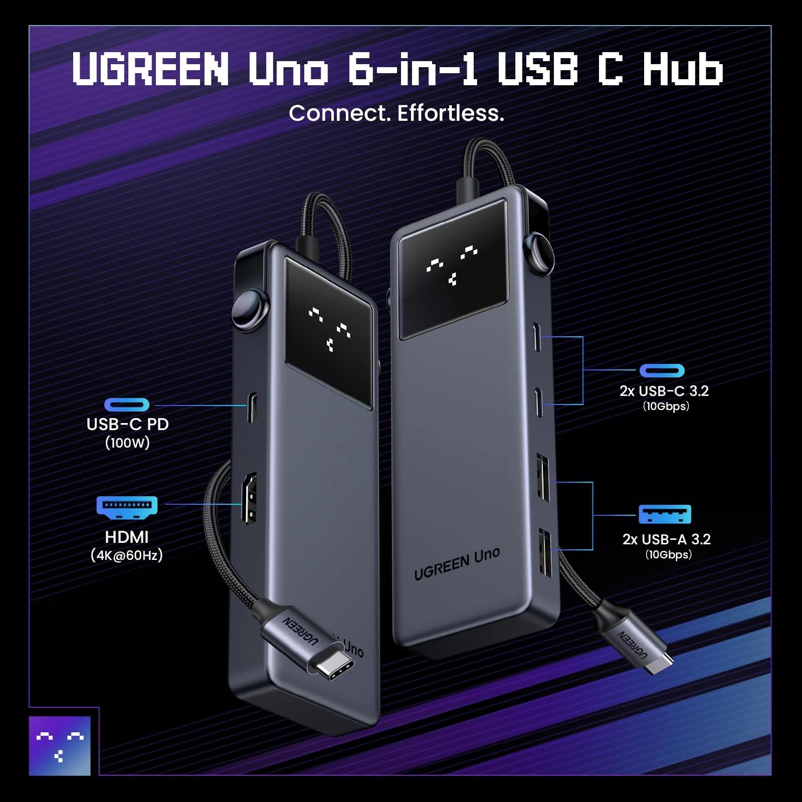 UGREEN CM888 Uno 6-in-1 USB-C Hub with 4K HDMI, 2 USB-A 3.2, 2 USB-C 3.2 and 100W Power Delivery