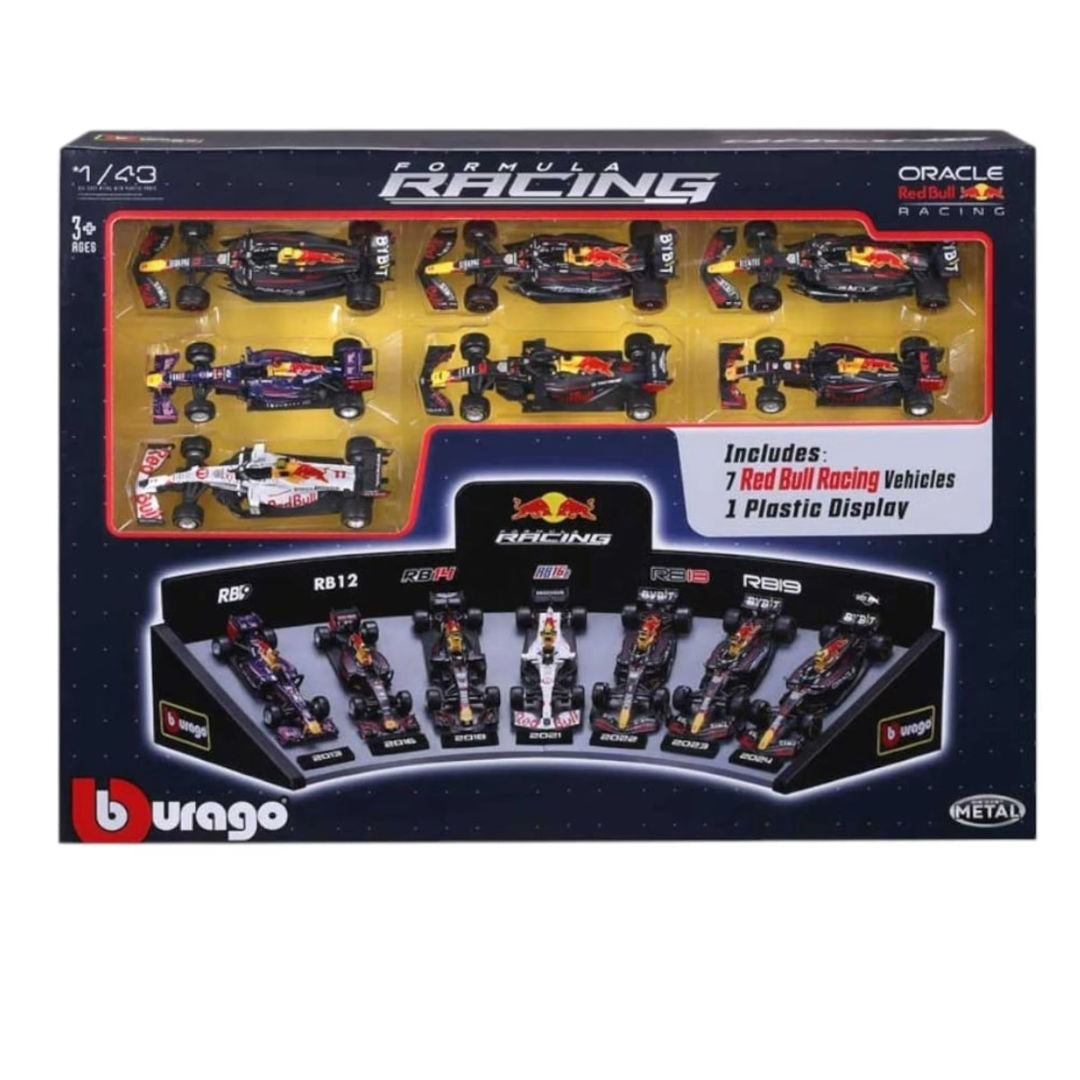 Bburago Metal Formula Racing Oracle Red Bull Racing Formula 1 Die-cast Cars Set 1:43, Pack of 7, 3+ years