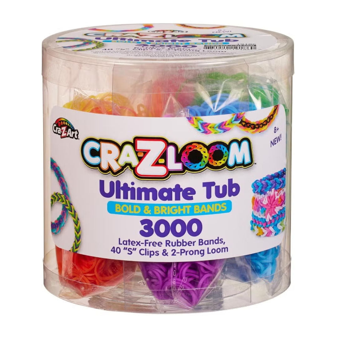CRA-Z-Art CRA-Z-LOOM, Ultimate Tub With 3000 Bold & Bright Brands, 2-Prong Loom