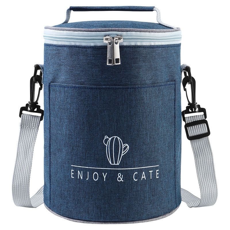 Round Insulated Lunch Bag Large Capacity Thermal Food Carrier with Shoulder Strap