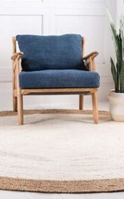 Handmade Natural Jute White Round Area Rug with Natural Border – Eco-Friendly Braided Area Rug Floor Carpet
