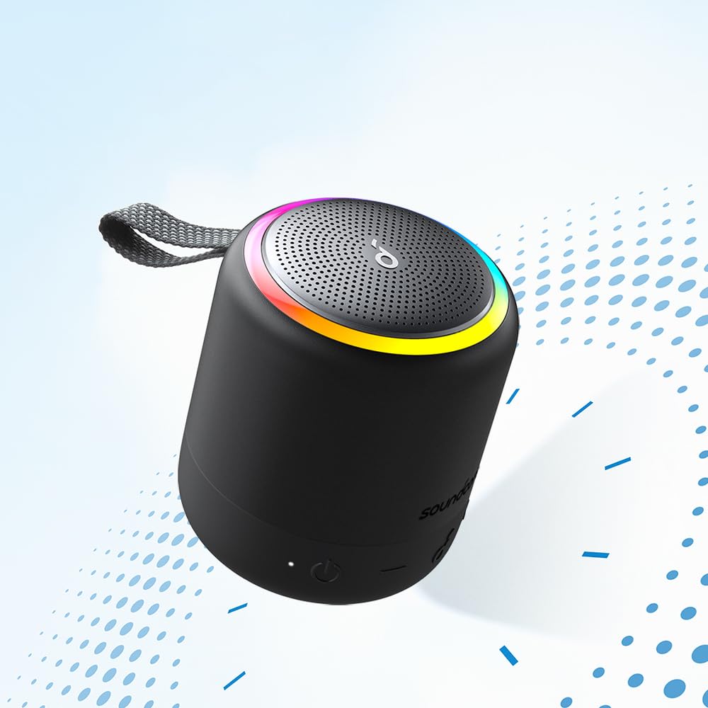 Anker Soundcore Mini 3 Pro Portable Bluetooth Speaker, 360° Sound, LED Lights, IPX7, 15H Playtime, Black