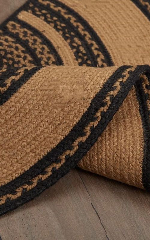 Reversible Braided Doorway Rug Eco-Friendly Half Circle 33" L for All Seasons (Beige/Black)