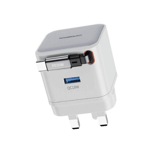 Powerology Dual Port Retractable PD35w GaN Charger