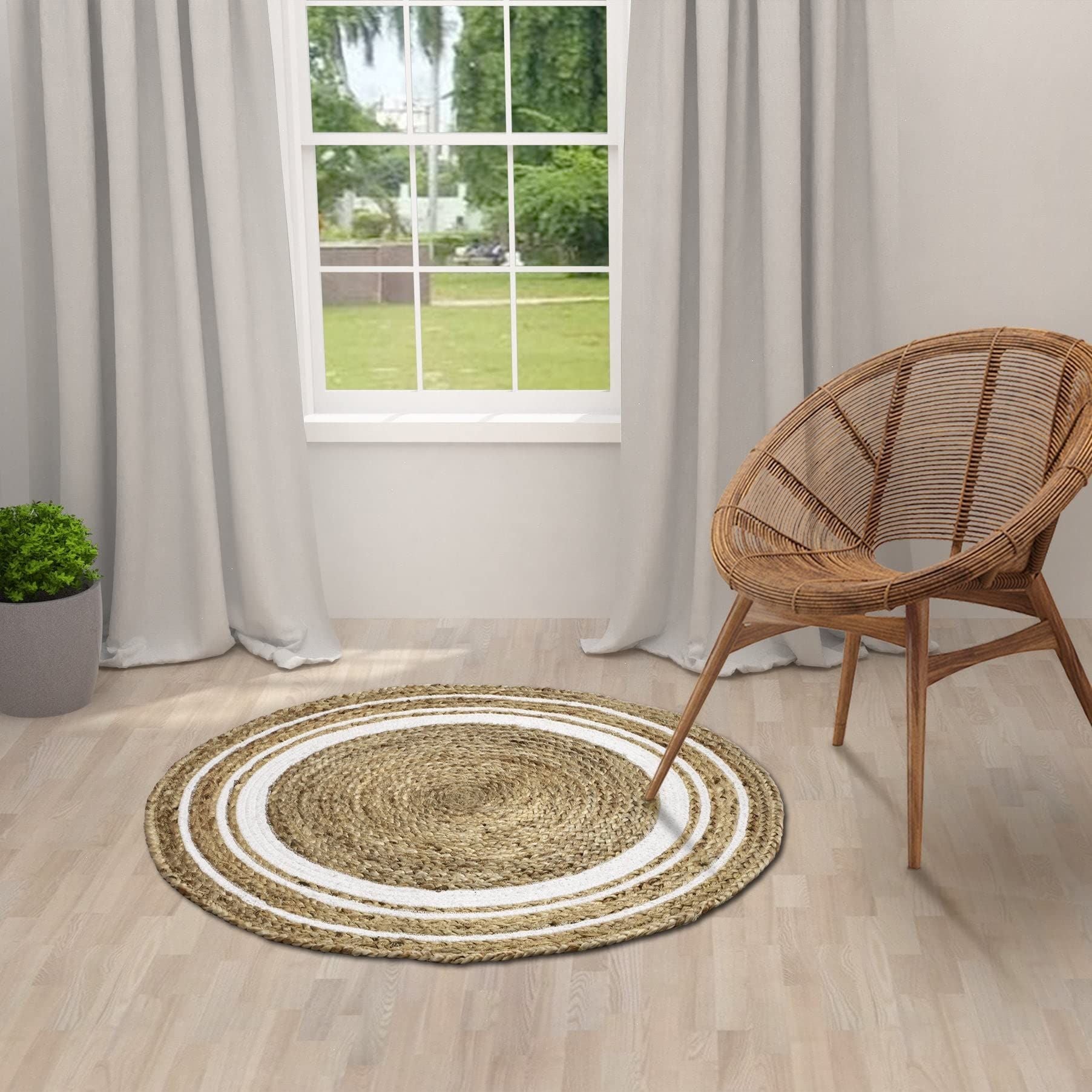AIESY® D Shape Handwoven Jute Modern Home Reversible Rug