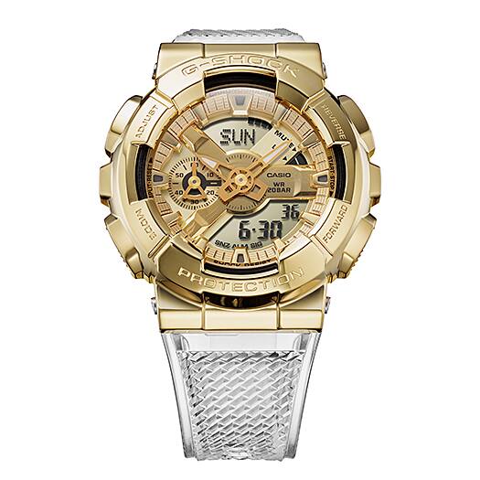 Casio G-SHOCK Metal Covered Analog-Digital Watch with Gold Bezel, GM-110SG-9A