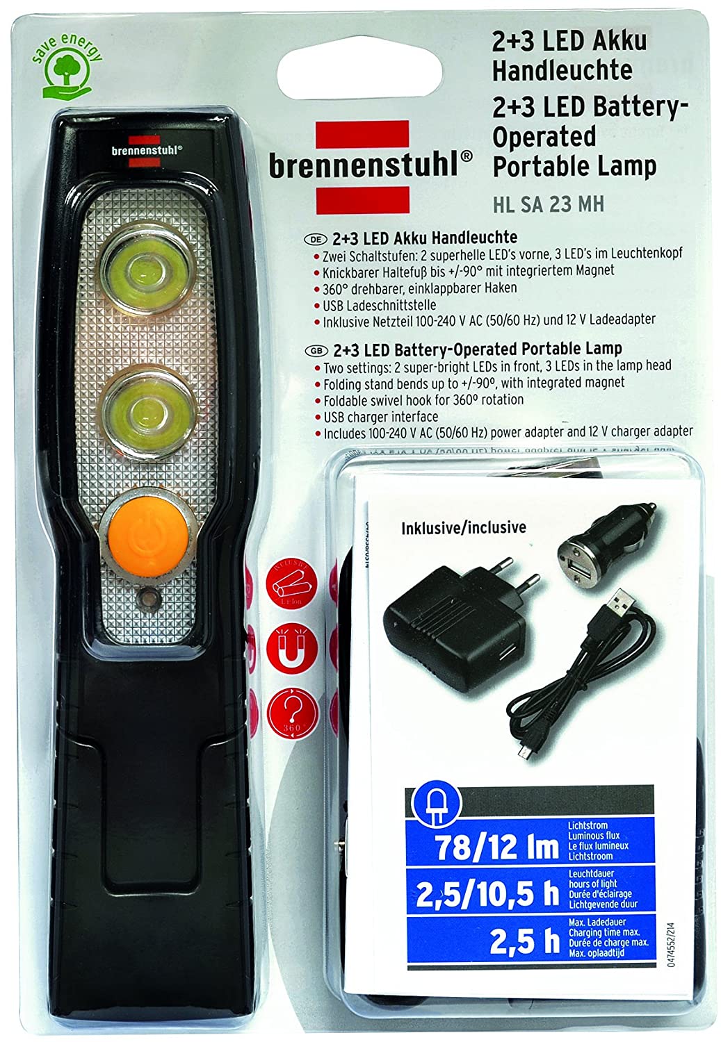 BRENNENSTUHL 1175433 2 3 LED HAND-LAMP RECHARGE