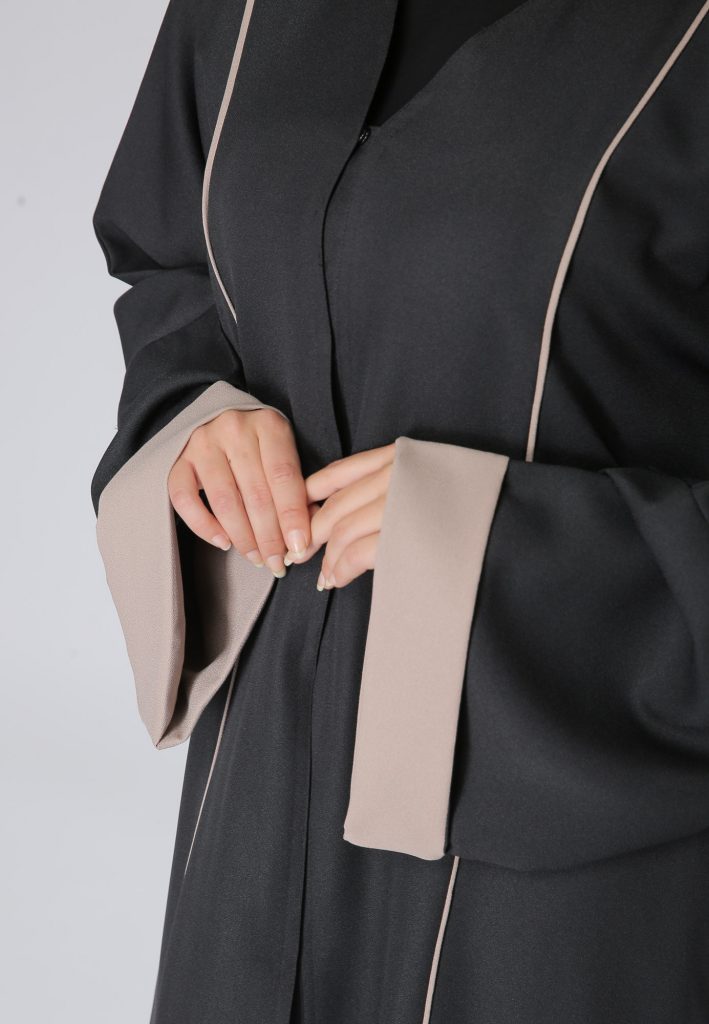 MOiSTREET Black Abaya with Contrast Pipin