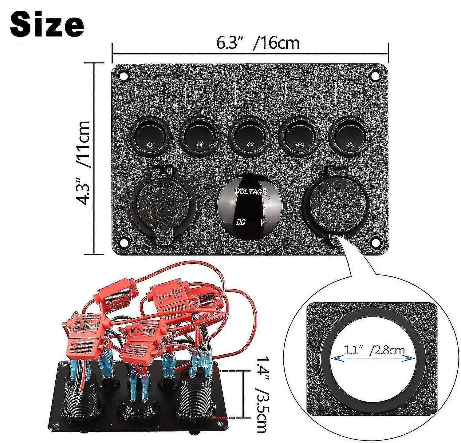 12v / 24v Control Panel, 5 Groups Of Rocker Switch Panels, With 5v 4.2a Dual Usb Charger, Waterproof Led Voltmeter