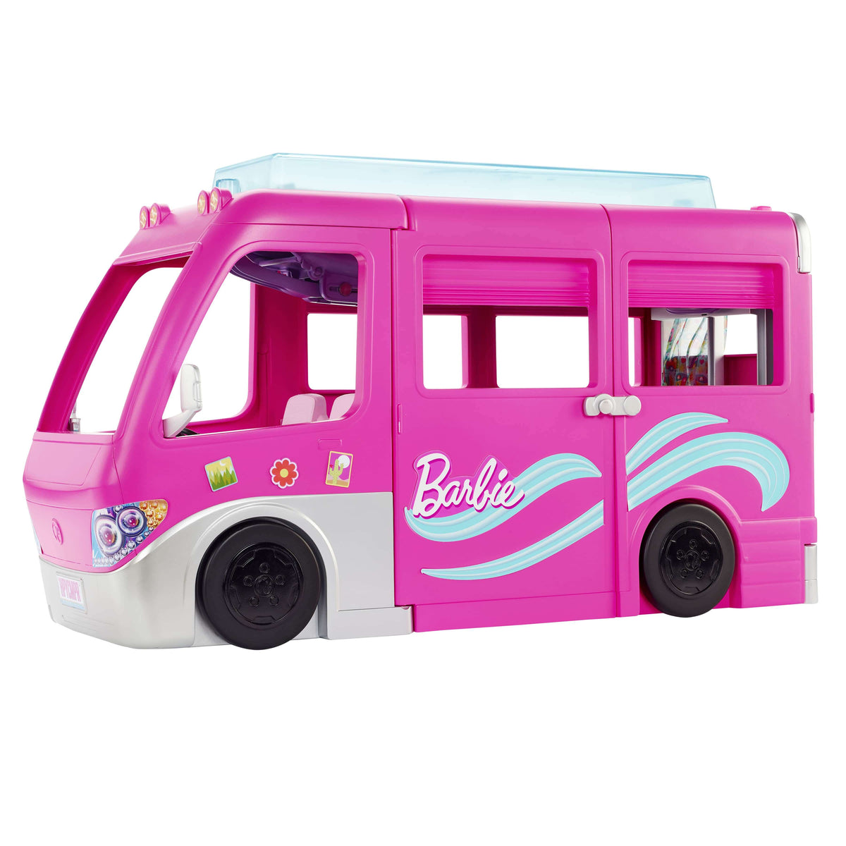 Barbie Dream Camper Playset, Doll Camper with 30 Inch Slide, 7 Play Areas & 60 Accessories