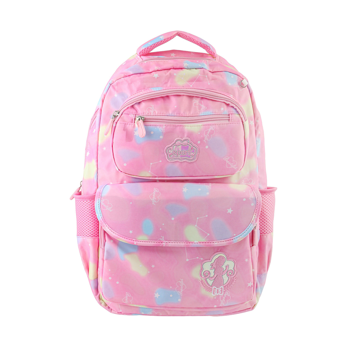 RSC C22 041, Girls School Backpack, Pastel Multicolor Printed Design, Pink
