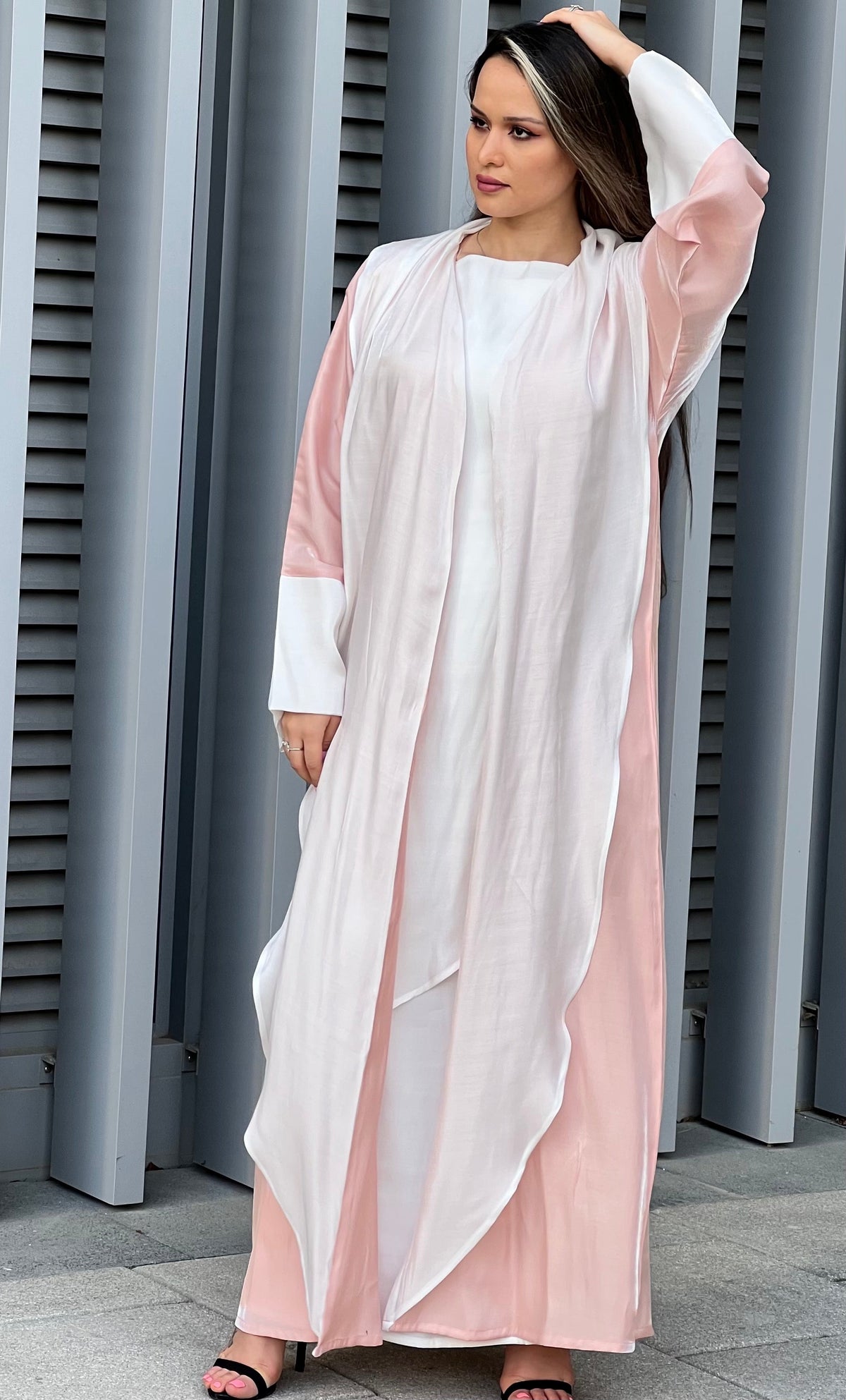 MOiSTREET Rotana Shimmer  Abaya Set With Under Dress And Sheila