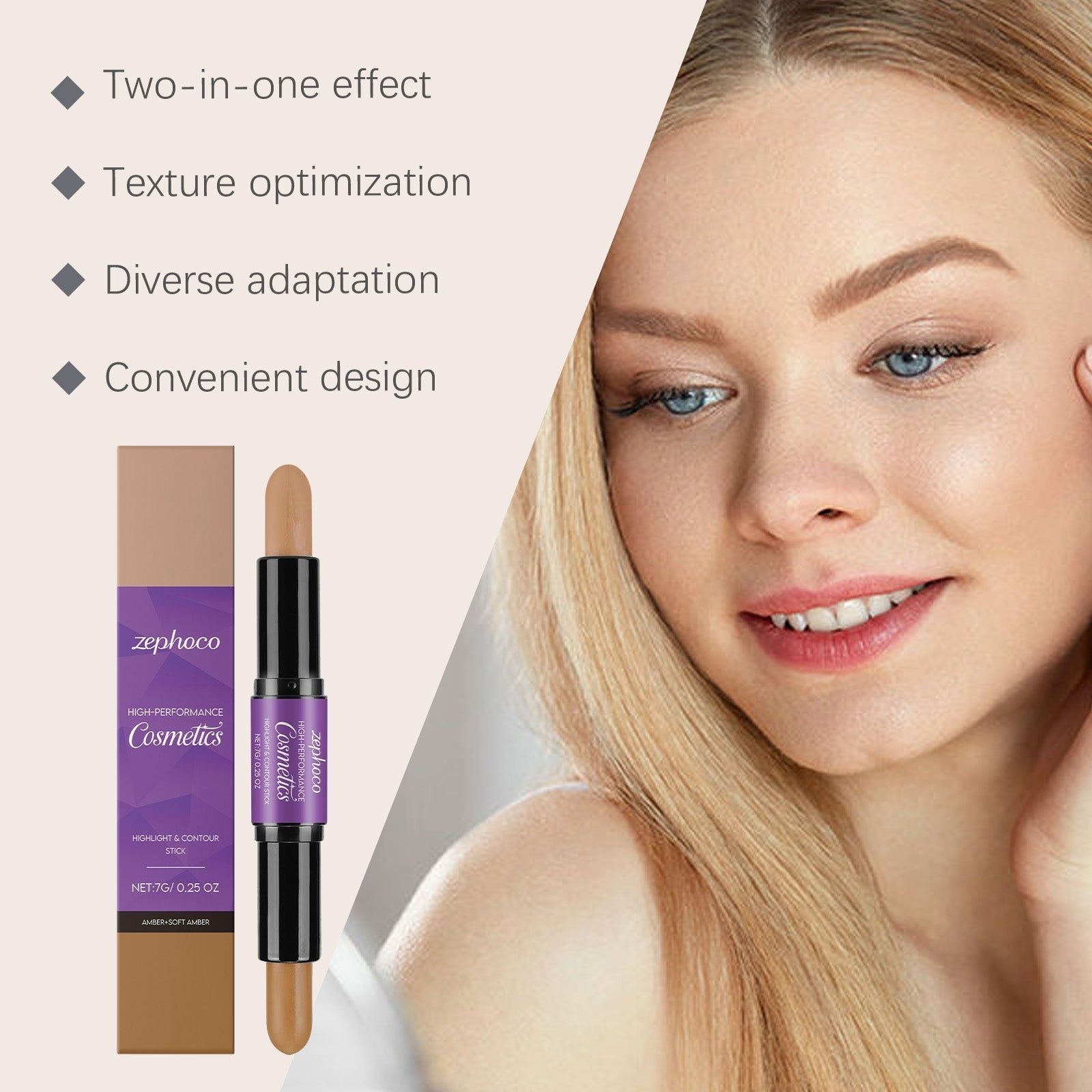 2-in-1 Makeup Highlighter and Contour Stick, Natural Glow, Easy to Use ,7g