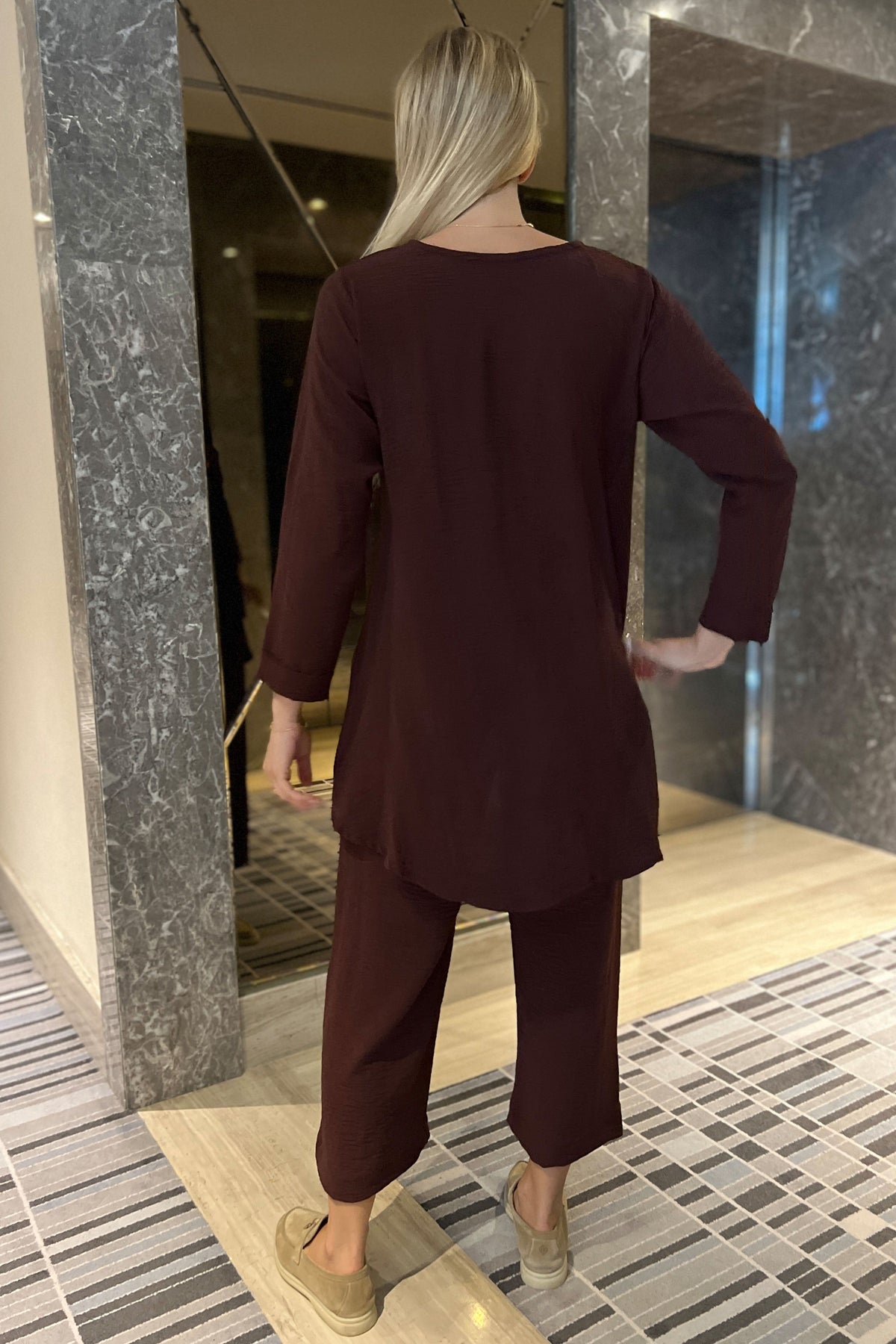 MOiSTREET Brown CEY Fabric Top And Pants Set