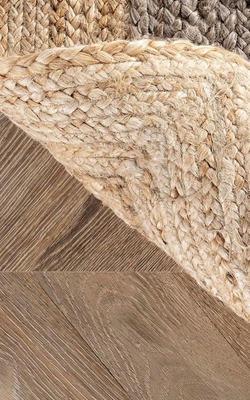 Handmade Braided Natural Jute Inner Grey With Natural Border Border Floor Area Runner Rug