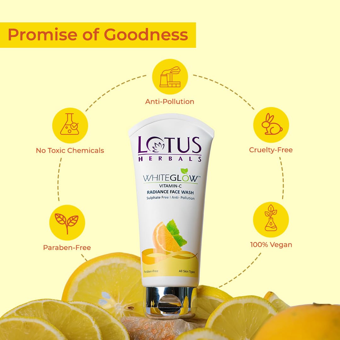 Lotus Herbals White Glow Vitamin C Radiance Face Wash | For Dark Spots & Dull Skin | Anti- Pollution | 100g