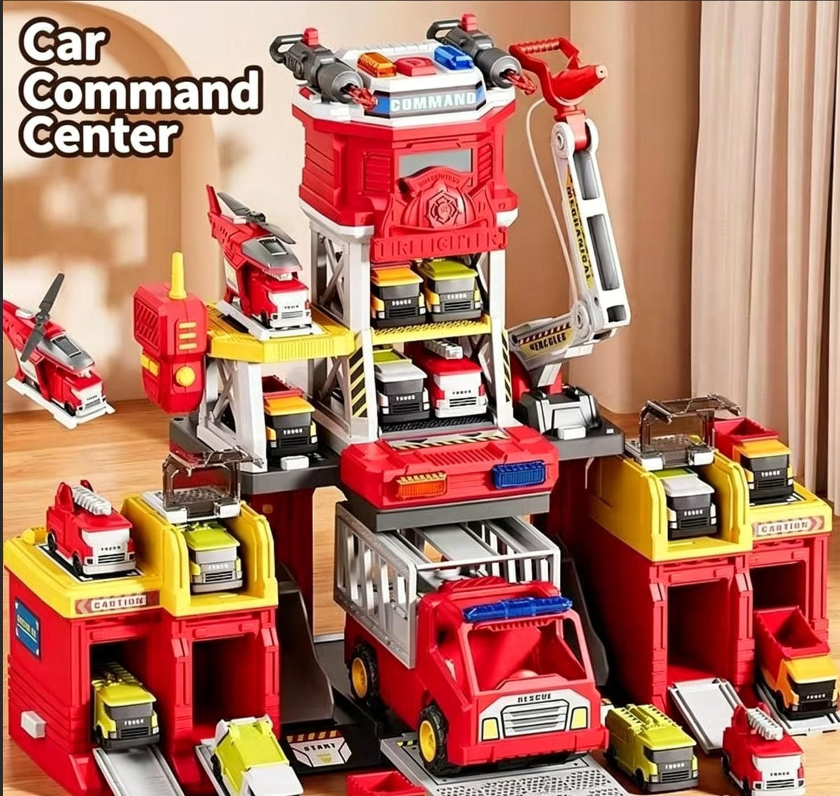 Multi-Function Fire Station Playset with Launch Mode, Rescue Vehicles & Helicopter - Interactive Toy for Kids Ages 3+