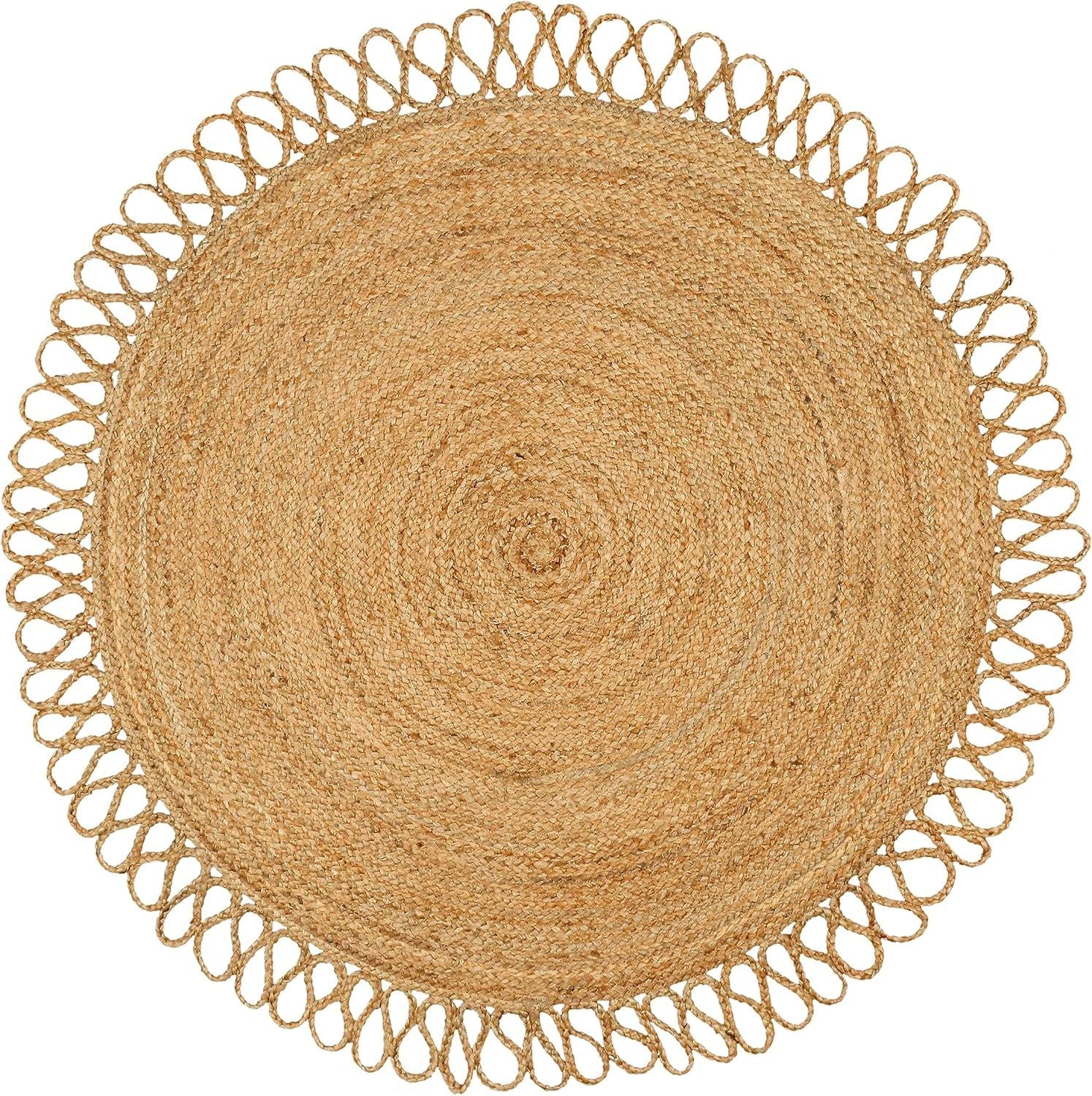 Natural Round Jute Rug with Loop Fringe | Handmade Eco-Friendly Area Rug