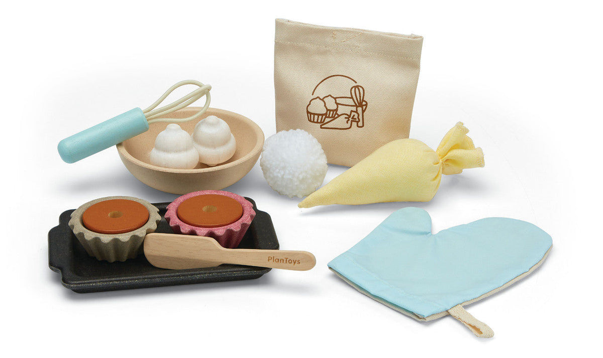 PlanToys Cupcake Set — Wooden Pretend Play Baking Set