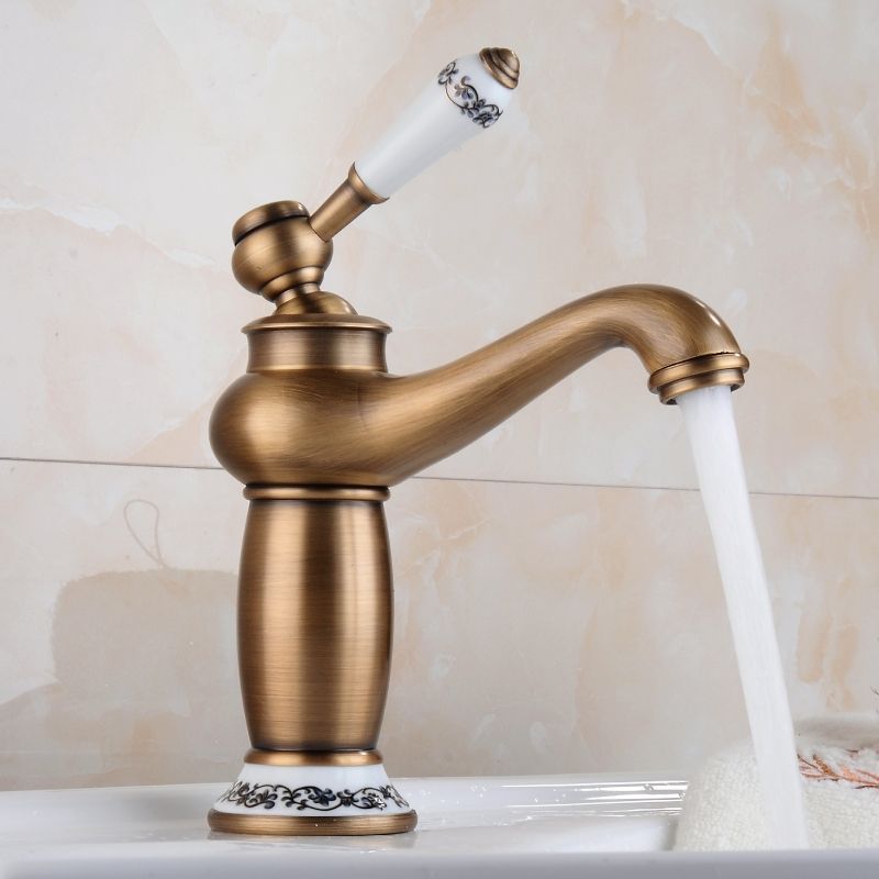 Copper Antique Hot Cold Double Blue White Porcelain Faucet Black Gold