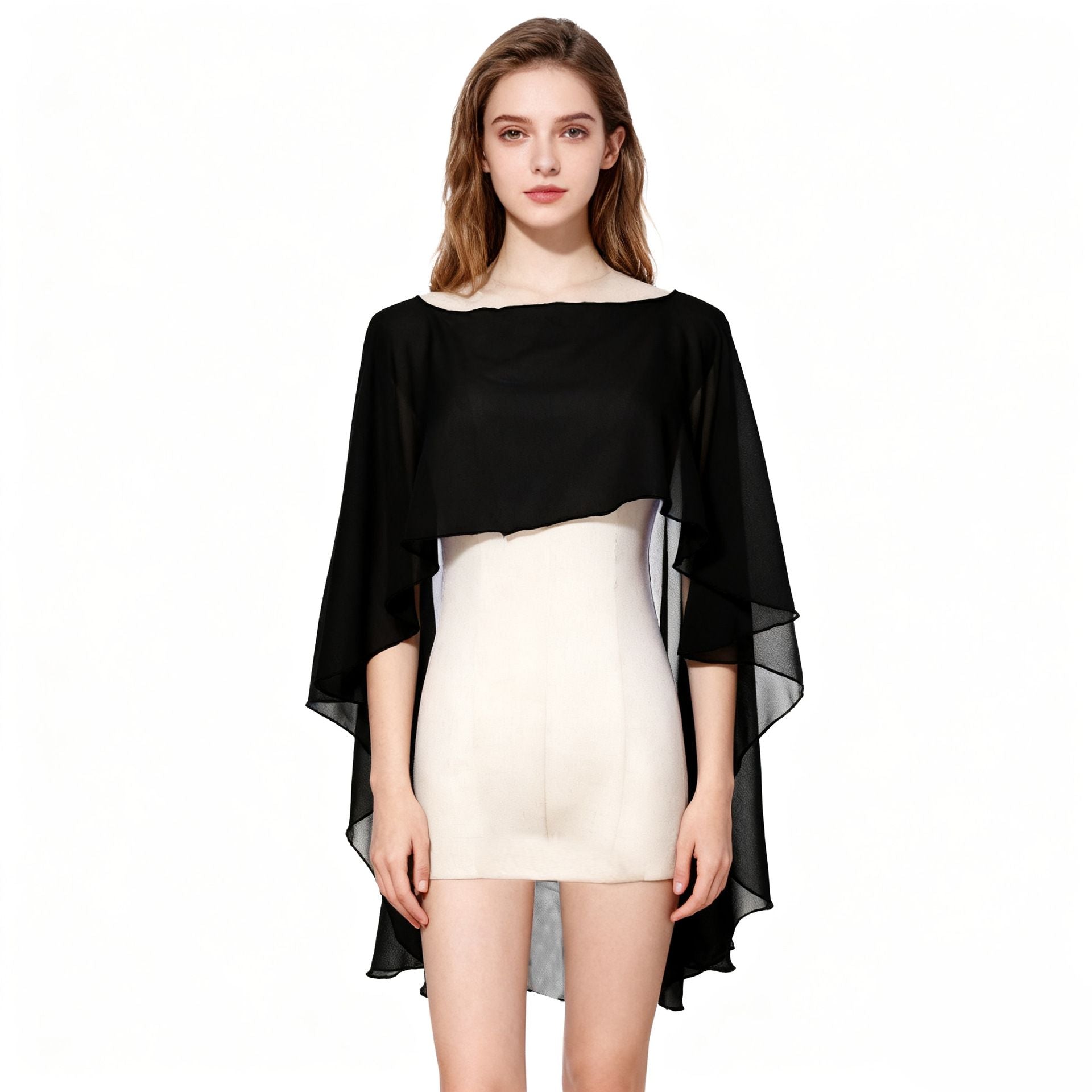 Black Chiffon Cape Shawl for Women Lightweight Sheer Wrap