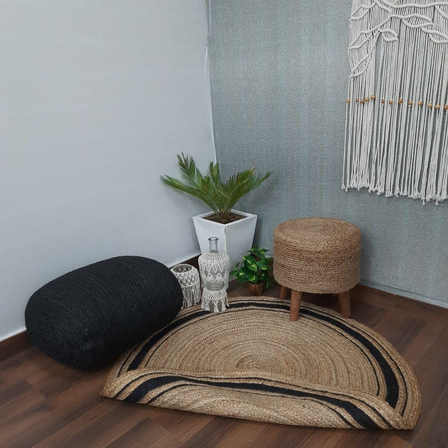 AIESY® Handwoven Jute Modern Home D Shape Rug for Farmhouse