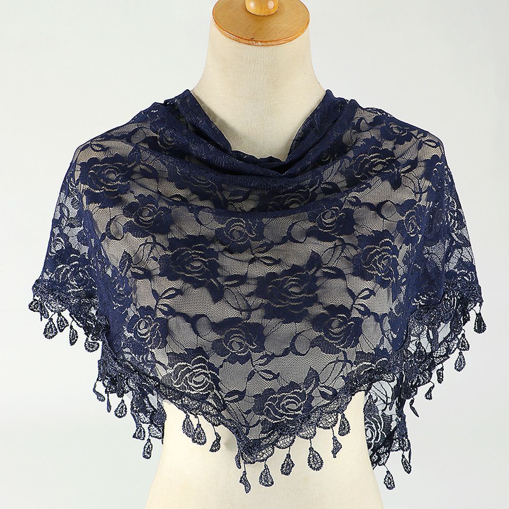White Floral Lace Triangle Scarf Sheer Veil Shawl for Women