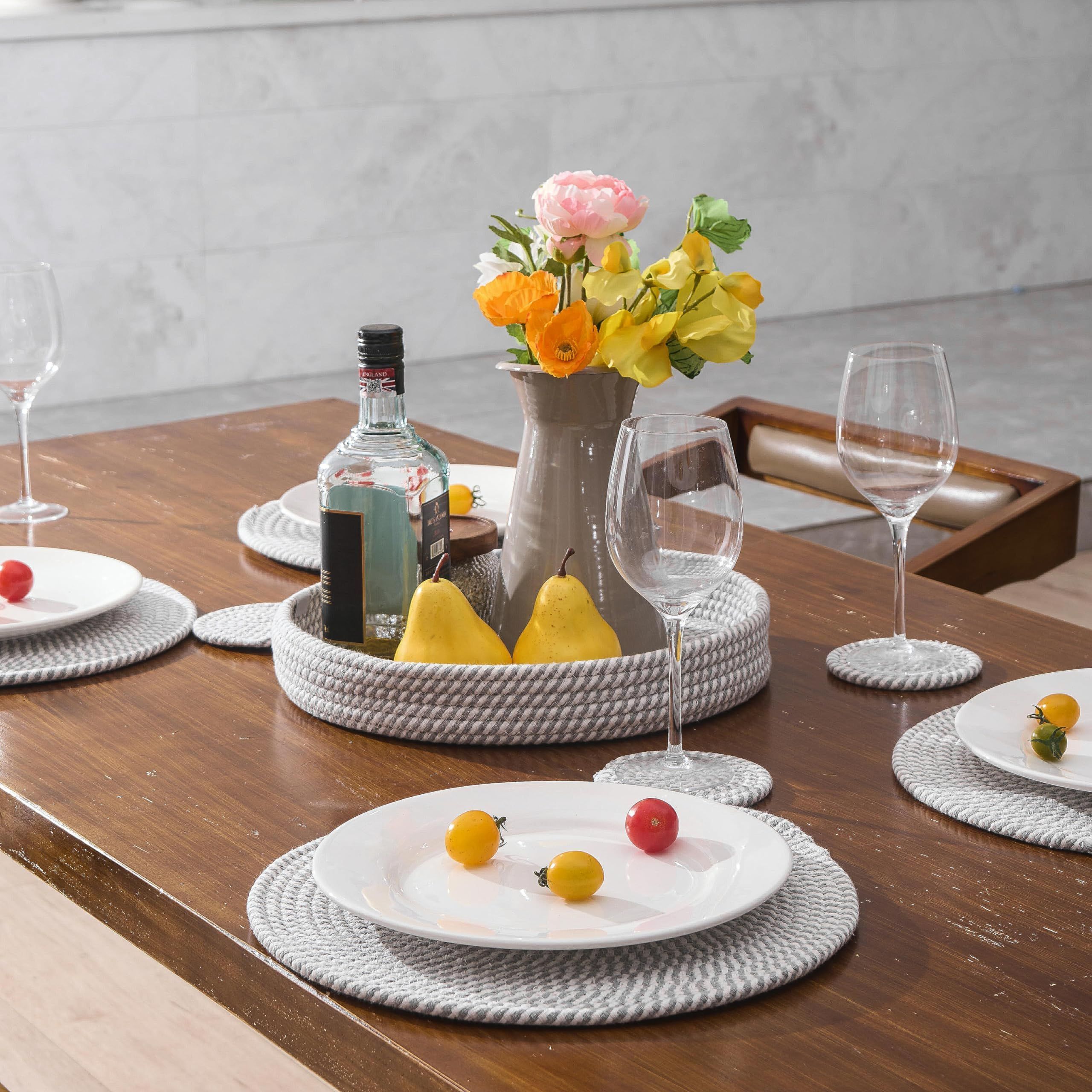 Set of 4 Round Woven Cotton Rope Placemats for Dinner Plates