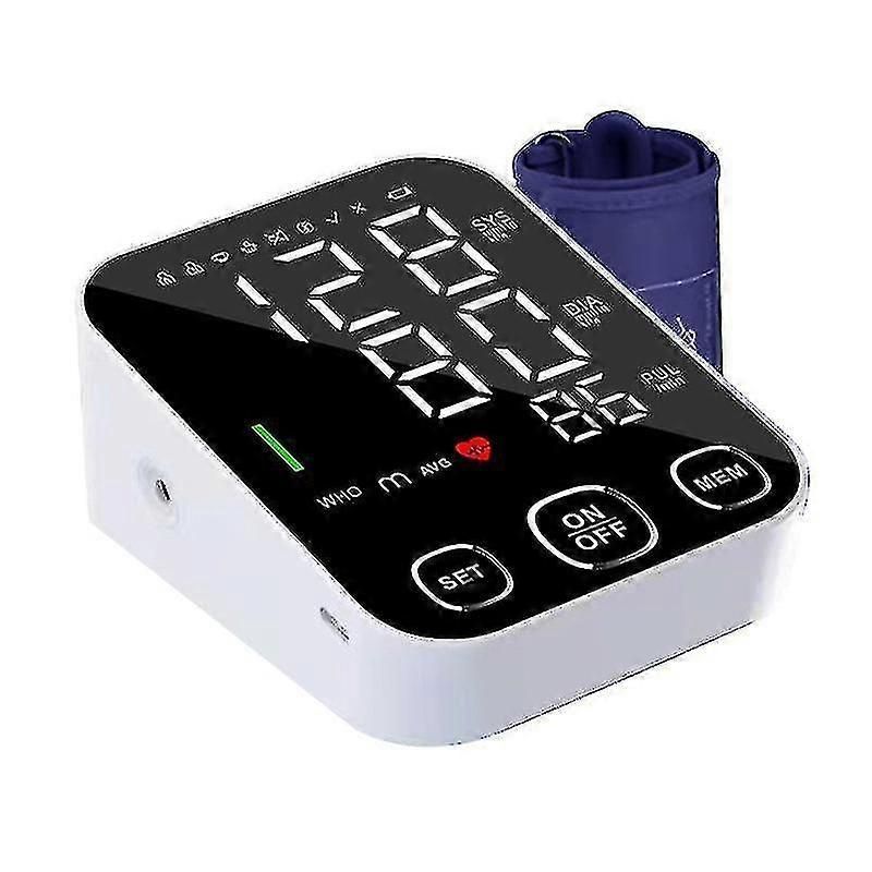 Blood Pressure Monitor Automatic Upper Arm Bp Machine With Voice Broadcast, Led Backlit Display, Organize Dock, White