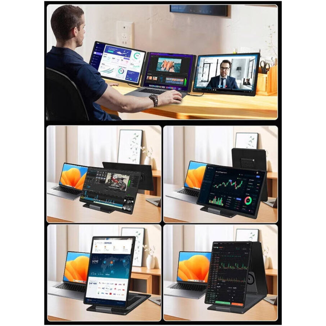 EPICARMA 15.6-Inch Portable Tri-Screen Monitor, Black