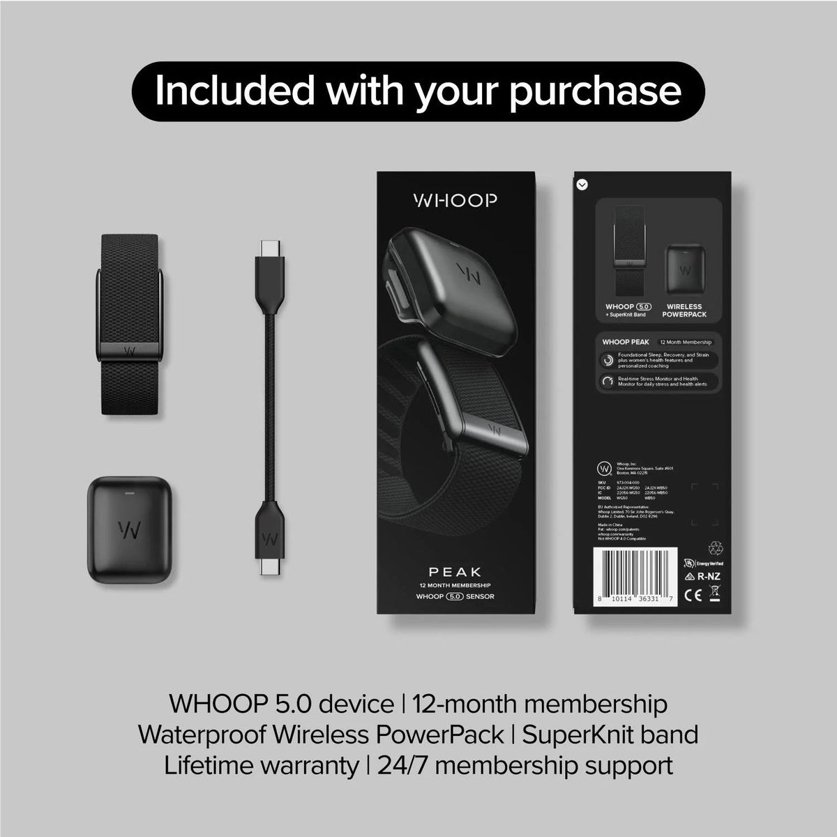 WHOOP 5.0 Peak Wearable Health, Fitness & Activity Tracker with 12-Month Peak Membership