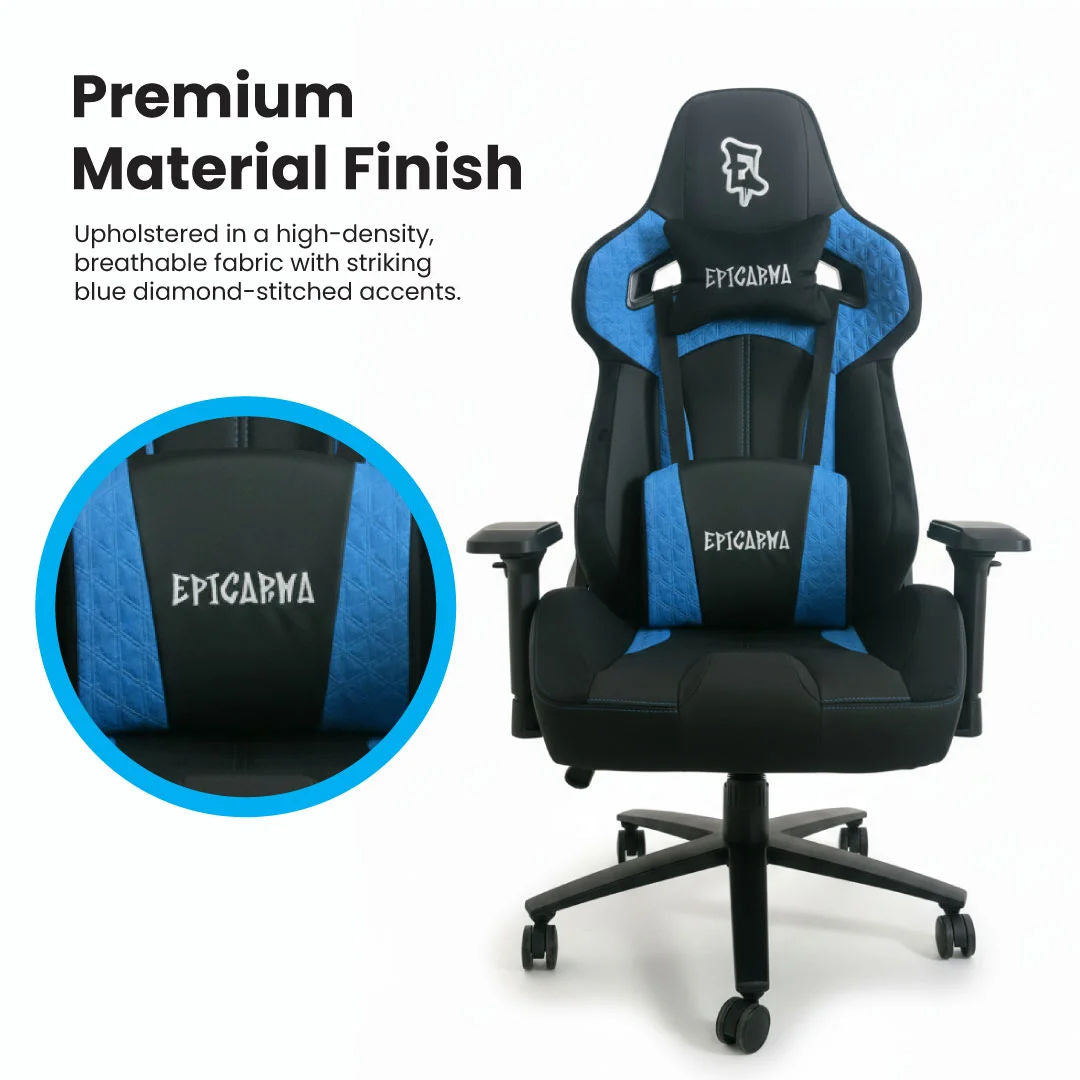 EPICARMA Ergonomic Gaming Chair with 4D Adjustable Armrests, 90°-160° Reclining Backrest, Lumbar & Neck Support, Black/Blue