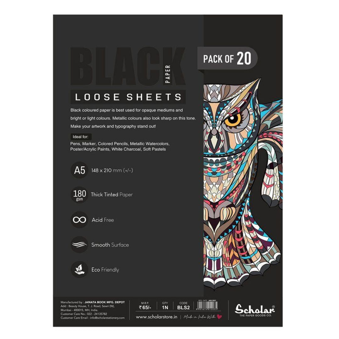 Scholar A5 Black Colour Sheet, 180gsm, 20 Sheets, BLS2