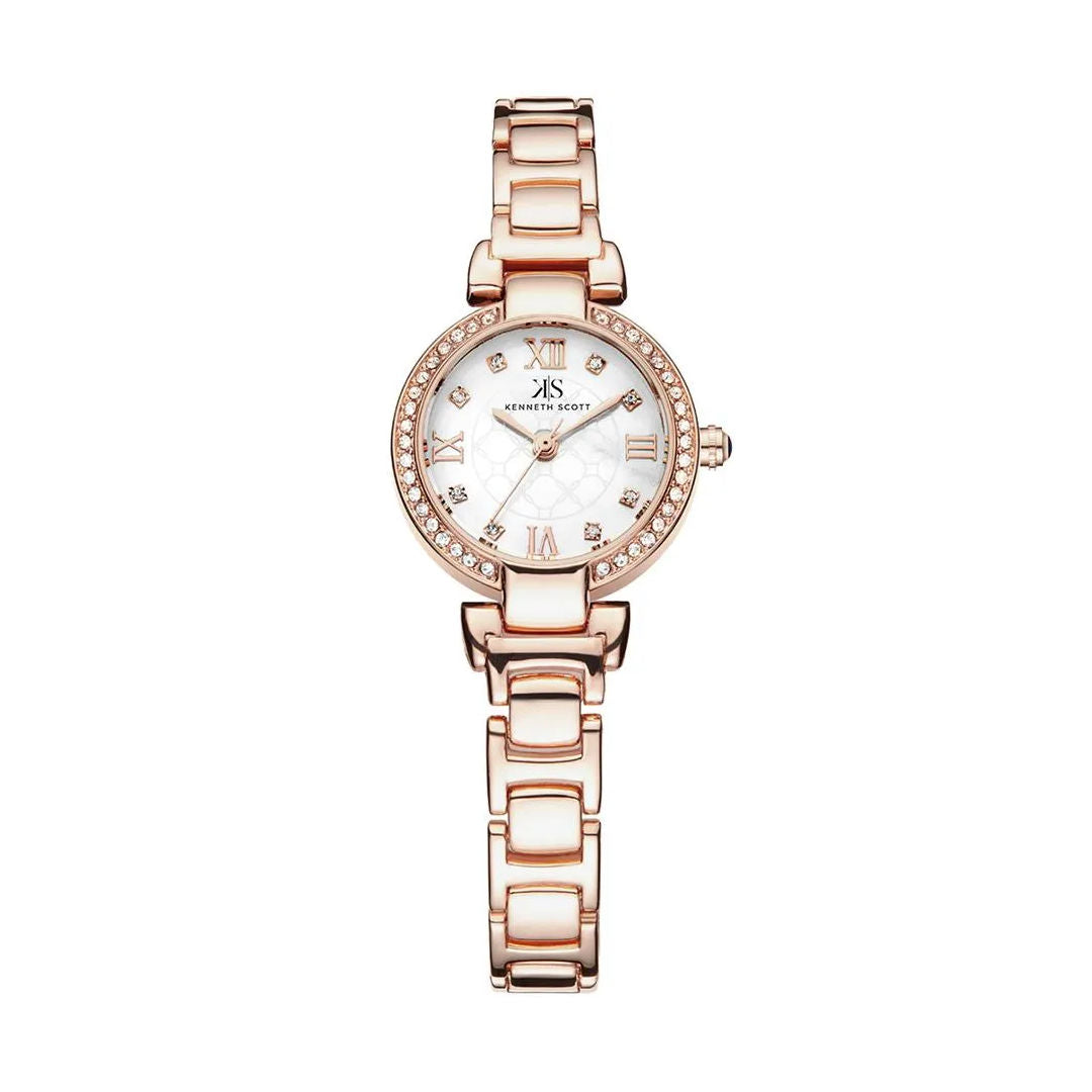 Kenneth Scott Women’s Analog White Dial Watch, K22520-RBKM